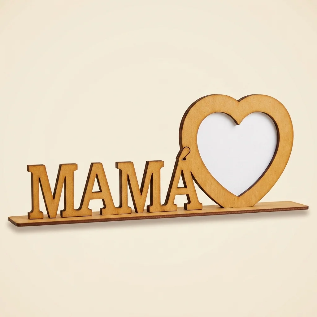 Marco MAMÁ con corazón para foto en madera