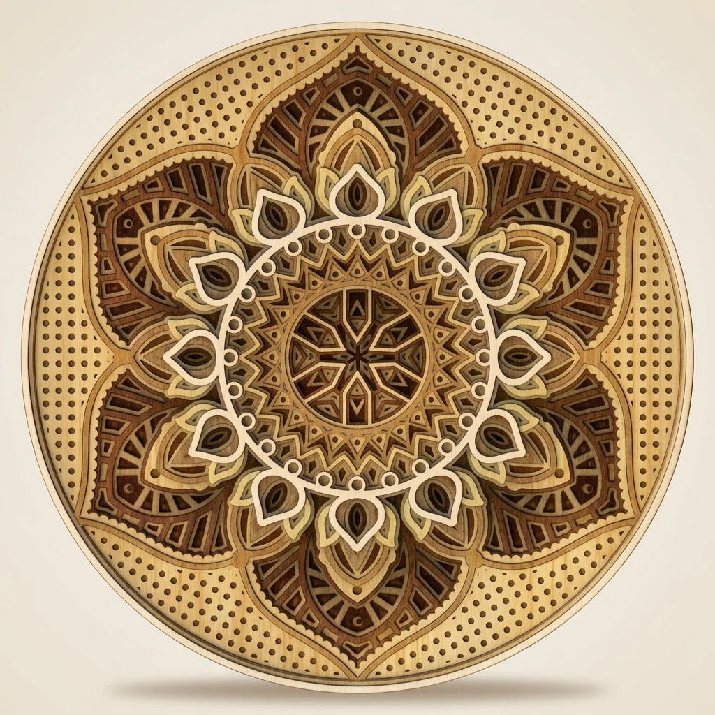 Mandala 3D flor de loto multicapa con base punteada