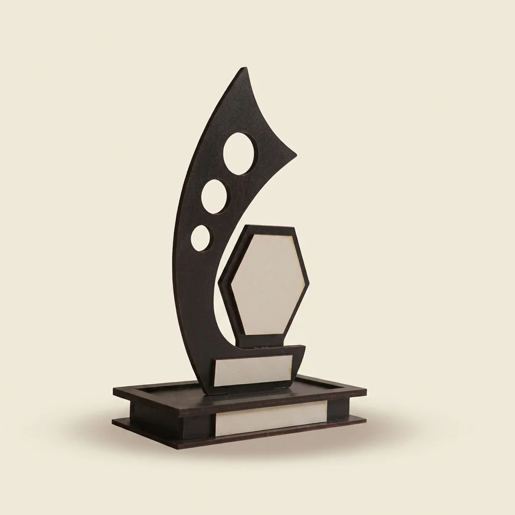 Trofeo de reconocimiento moderno con placa hexagonal