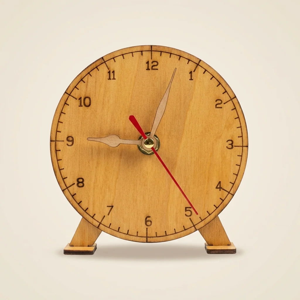 Reloj de mesa en madera natural con base