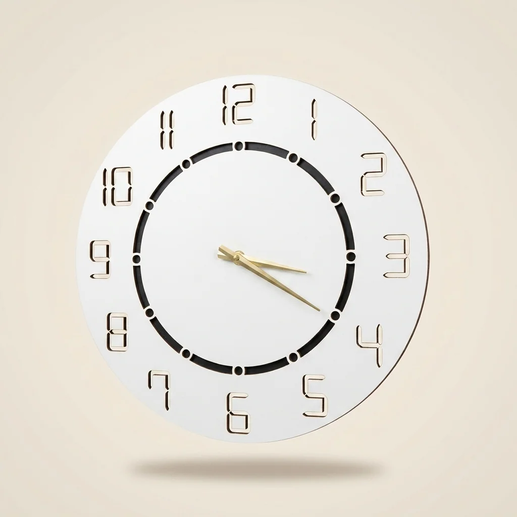 Reloj de pared moderno blanco con números recortados