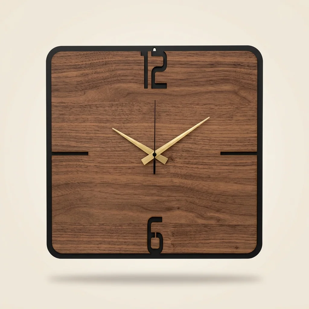 Reloj de pared cuadrado en madera natural