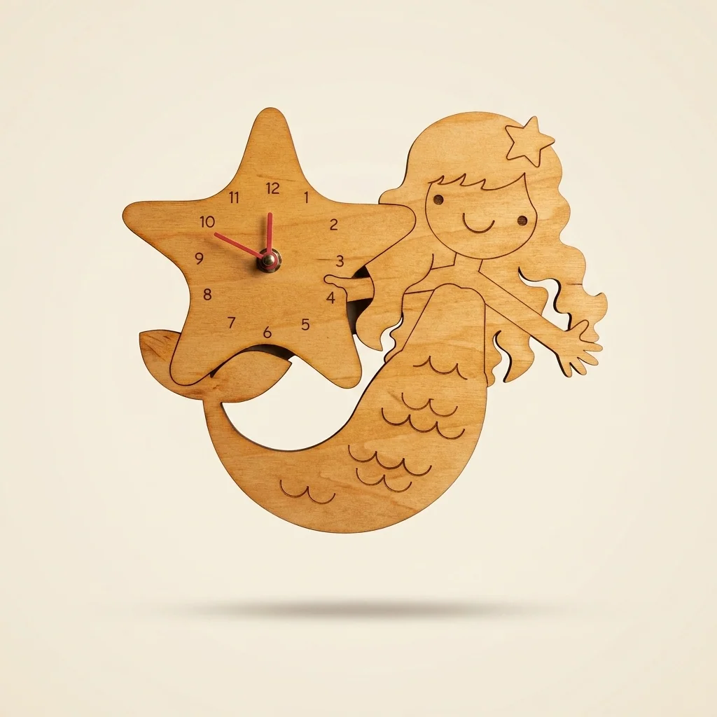 Reloj de pared sirena y estrella de mar infantil