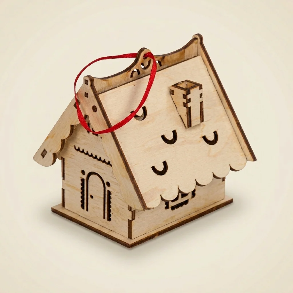 Casita navideña decorativa con lazo