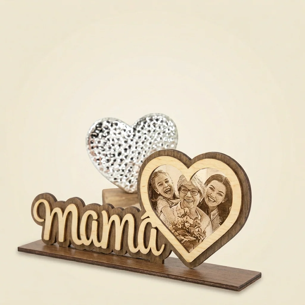Marco mamá con dos corazones y foto para Día de la Madre