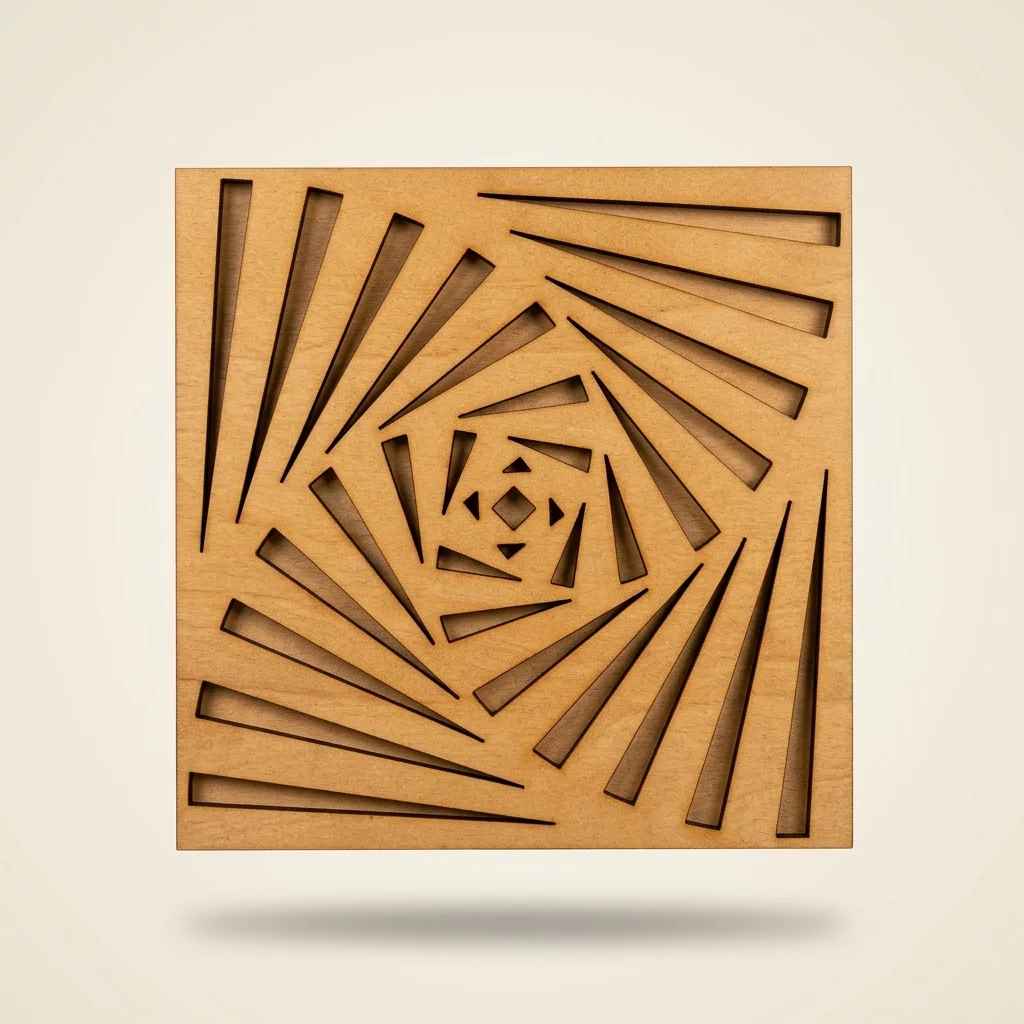Cuadro geométrico espiral en madera
