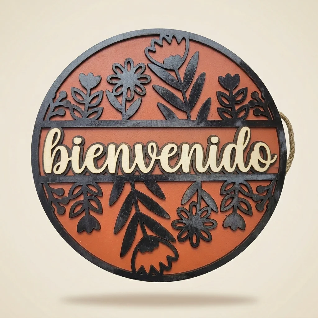 Letrero de bienvenida primaveral para puerta