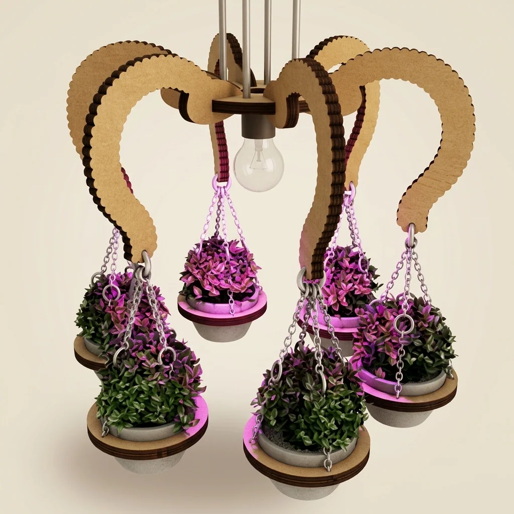 Candelabro de techo con macetas colgantes
